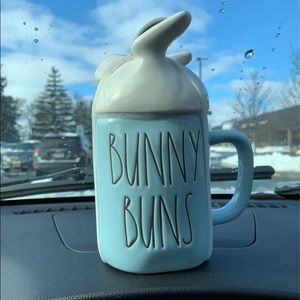 Baby blue Rae Dunn mug with topper